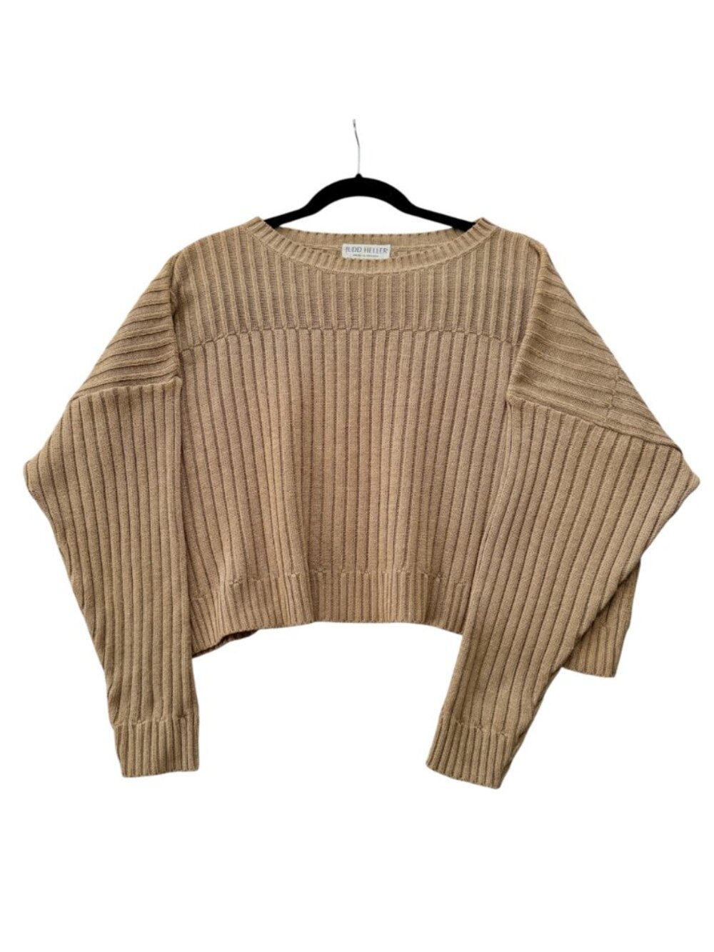 Vintage 90s Judd Heller Cropped Sweater L Tan Viscose Quiet Luxury Made in Franc - Picture 2 of 7